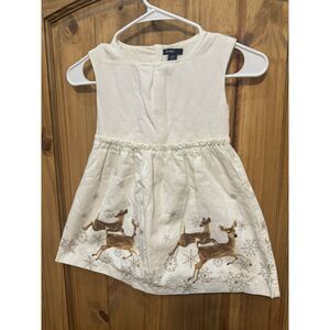 Baby Gap Girl's Deer White Holiday Christmas Snow Ivory Dress Size‎ 4 Years